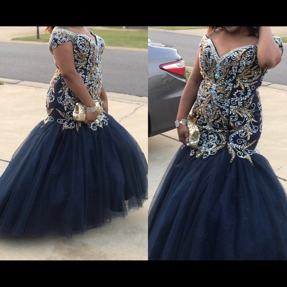 Midnight blue and gold dress Clearance